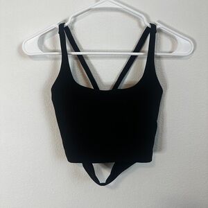Alphalete Black Strappy Long Crop Sports Bra